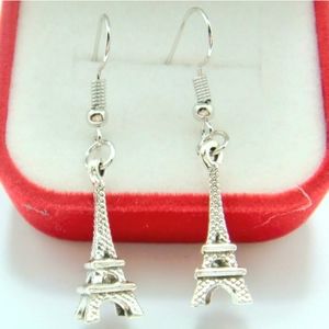 Silver The Eiffel Tower Iron Lady la Tour Paris France Hook Dangle Drop Earrings